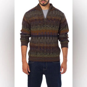 L Novica Peruvian 100% Alpaca Men’s Traveler Stripe Sweater with Zipper